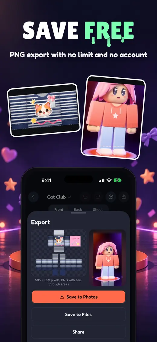 The export screen with Save to Photos and Save to Files
