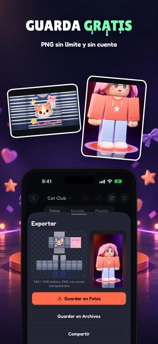 La pantalla de exportar con Guardar en Fotos y Guardar en Archivos