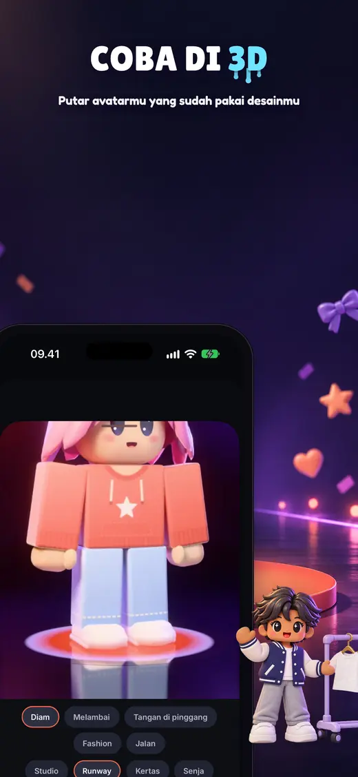 Manekin 3D yang memakai desainnya