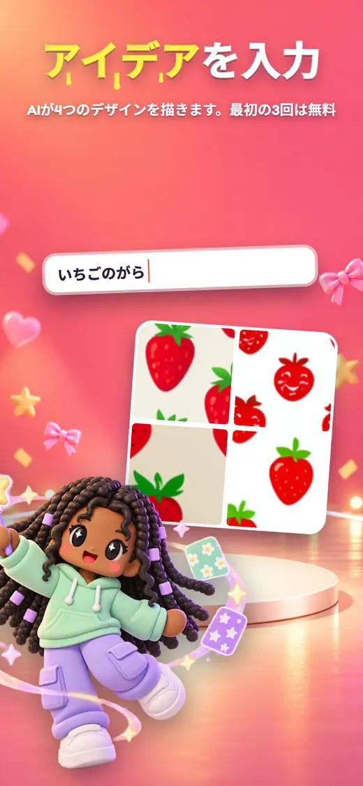 AIへの入力と、4つのいちごの柄