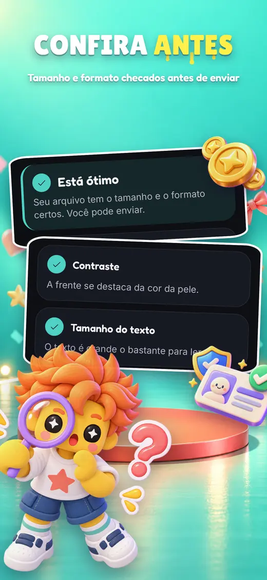 O verificador dizendo que o arquivo tem o tamanho e o formato certos